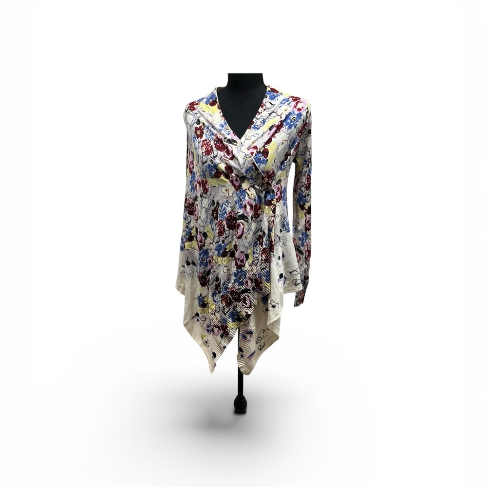 Anthropology Guinevere Asymmetrical Floral Wrap Cardigan Whimsy Sz XS